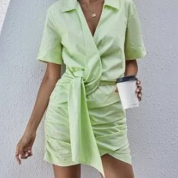 neon green wrap dress Anthropologie Women's Lot 3 NWT Pilcro Velvet Shirt Tiger Dress Pants main image 0
